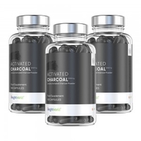 Activated Charcoal - Aktivt kol tabletter - Arbetar mot orolig mage,  gaser,  uppblåsthet - Kan minska överdriven uppblåsthet - 540 kapslar,  3 pack.