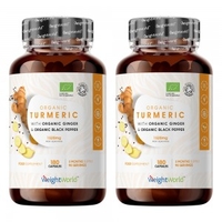 Gurkmeja med svartpeppar och ingefara - Leder - Hud - Halsa - Veganvanligt - 180 Kapslar - WeightWorld - 2 Pack