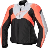 Alpinestars Stella T-Jaws V4,  textile jacket waterproof women,  color: Black/Light Grey/Neon-Red,  size: XL