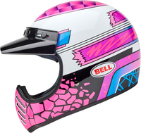 Bell Moto-3 Deathspray,  motocross helmet,  color: White/Pink/Black/Light Blue/Pink/White,  size: S