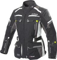 Büse Highland II,  textile jacket waterproof women,  color: Black/Light Grey/Dark Grey,  size: 34