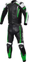 Büse Track,  leather suit 2pcs. women,  color: Black/Green/White,  size: 38
