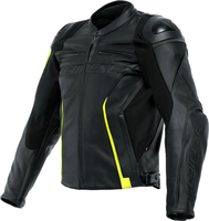 Dainese VR46 Curb,  leather jacket,  color: Black/Neon-Yellow,  size: 50