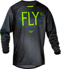 Fly Racing Kinetic Prodigy,  jersey kids,  color: Black/Dark Grey/Neon-Green,  size: YM
