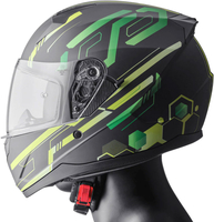 GMS-Moto Hexago Graphic,  full face helmet,  color: Matt Black/Green,  size: XS