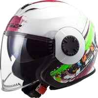 LS2 OF570 Verso Spring,  jet helmet,  color: White/Pink/Neon-Green,  size: XXS