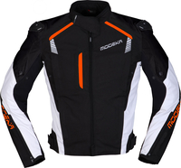 Modeka Lineos,  textile jacket,  color: Black/White/Neon-Orange,  size: S