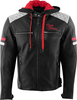 Rusty Stitches Jari Hooded V2,  leather jacket,  color: Black/Light Grey/Red,  size: L