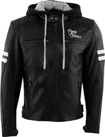 Rusty Stitches Jari Hooded V2,  leather jacket,  color: Black/White,  size: 4XL