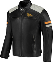 Rusty Stitches Jari V2,  leather jacket,  color: Black/Light Grey/Gold,  size: L
