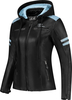 Rusty Stitches Joyce Hooded V2,  leather jacket women,  color: Black/Light Blue,  size: 40