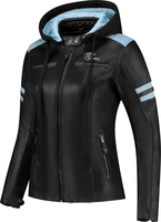 Rusty Stitches Joyce Hooded V2,  leather jacket women,  color: Black/Light Blue,  size: 46