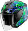 Shark Skwal Jet Pranz,  open face helmet,  color: Matt Black/Green/Blue,  size: M