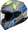 Shoei NXR2 Accolade,  integral helmet,  color: Matt Grey/Blue/Neon-Yellow,  size: L